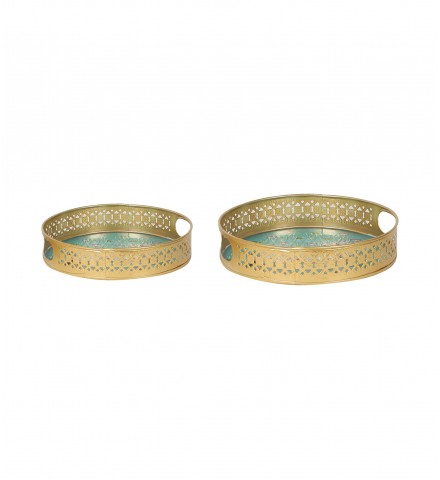Round Green Pichwai Tray Set of 2